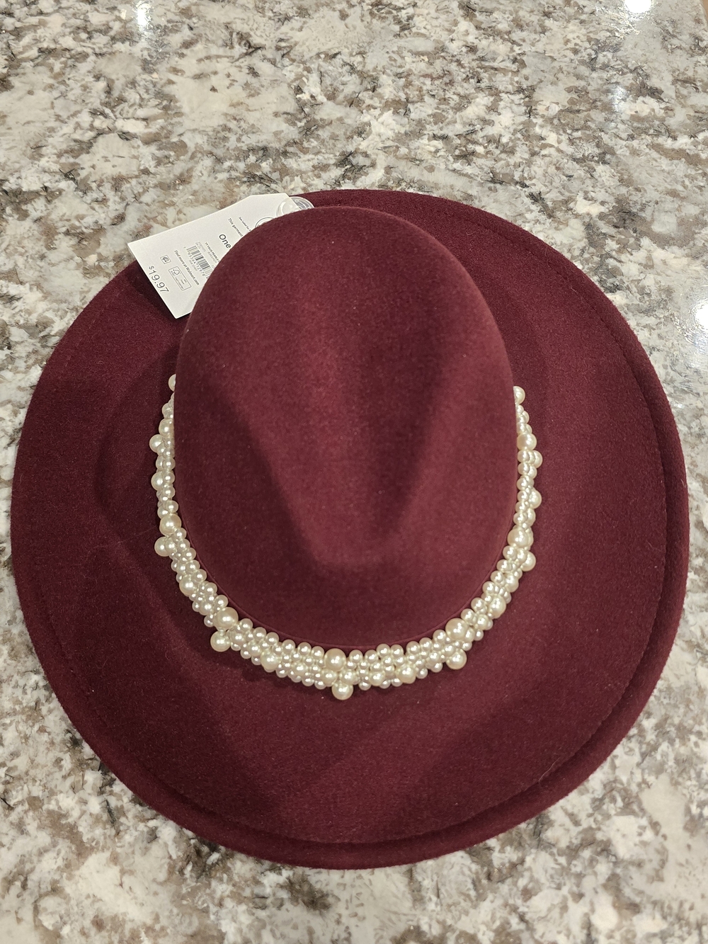 Pearl-Trim Burgundy Fedora